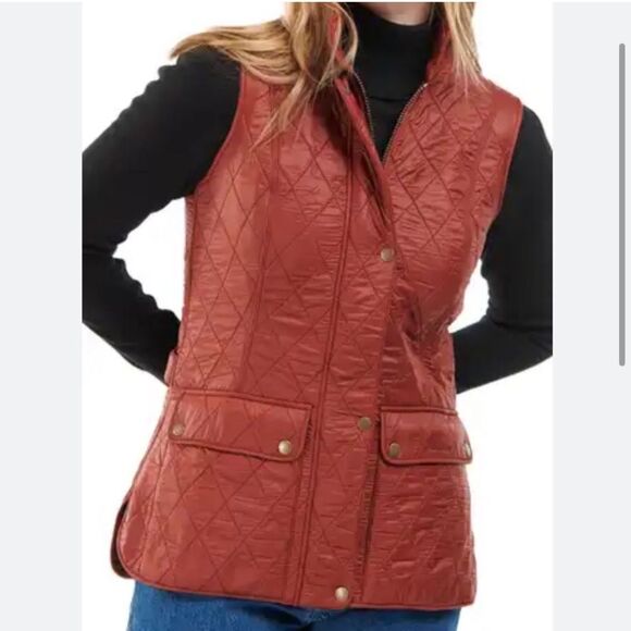 NWT Barbour Wray Gilet Deep Claret Orange Fleece Lined Quilted Vest - Picture 2 of 8